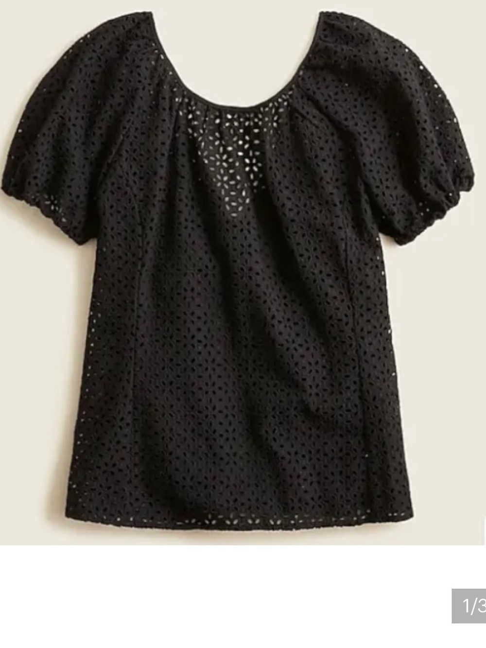 J Crew Black Eyelet Puff-Sleeve Top